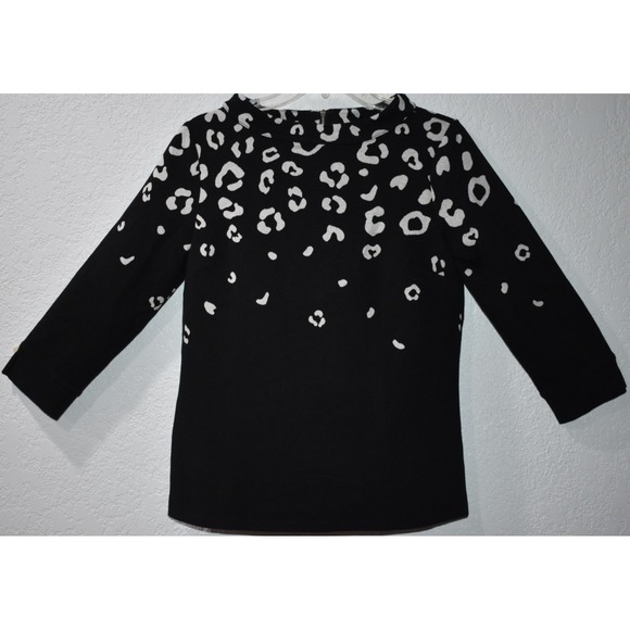 Talbots Small Sweater Abstract Soft Stretch Back Zip Comfy Black White 3/4 Slv - Picture 3 of 16